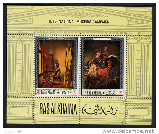 RAS AL KHAIMA 1968, VERMEER, REMBRANDT, TABLEAUX, Feuillet De 2 Valeurs, Neufs / Mint. R555 - Rembrandt
