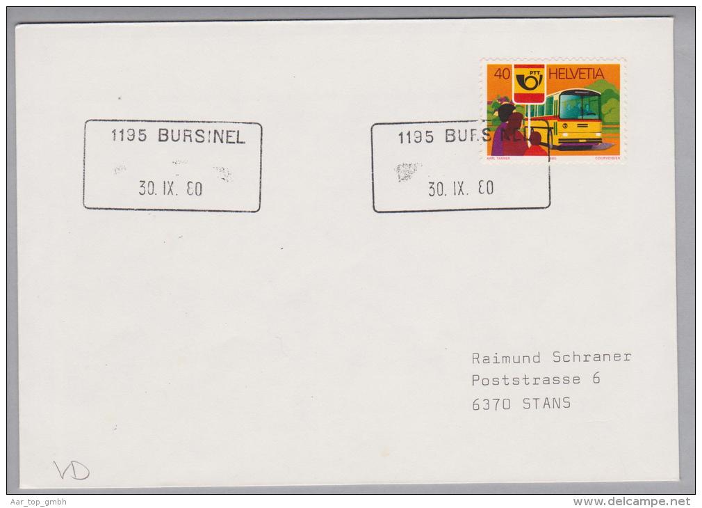 Heimat VD Bursinel (Dully) 1195 1980-09-30 Aushilfsstempel Auf Sammlerbrief - Briefe U. Dokumente