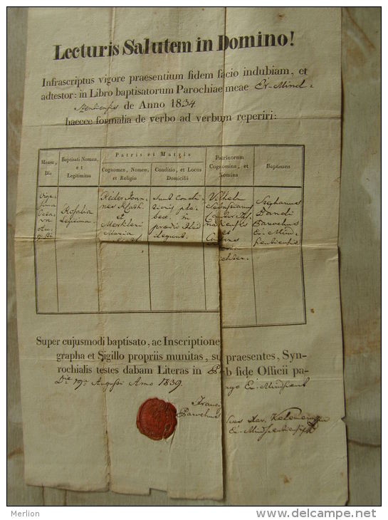 Hungary Romania - Érmindszent - Adyfalva - Rosalia -Joannes Réder -  1839  - DAMAGED  TM033.4 - Nacimiento & Bautizo