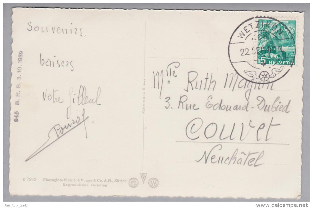 Heimat ZH Wetzikon 1940-09-22 Bahnstationsstempel AK Nach Couvet - Briefe U. Dokumente