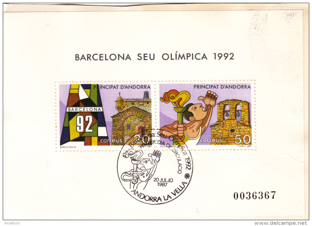 Andorra - Bloc 1987 Barcelona 1992 - Jeux Olympiques - Bloc Collé Sur Fragment + Oblitération Spéciale - Usati