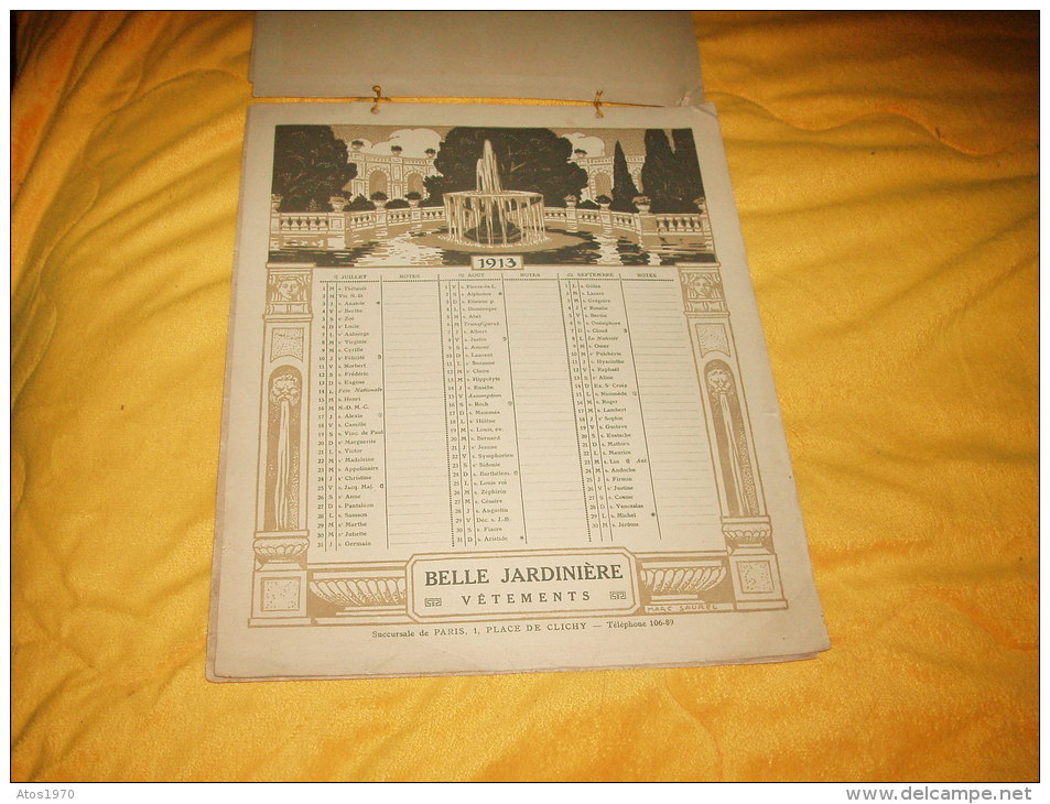 ANCIEN GRAND CALENDRIER DE 1913. / BELLE JARDINIERE VETEMENTS / SUCCURSALE DE PARIS. / MARC SAUREL. - Grand Format : 1901-20