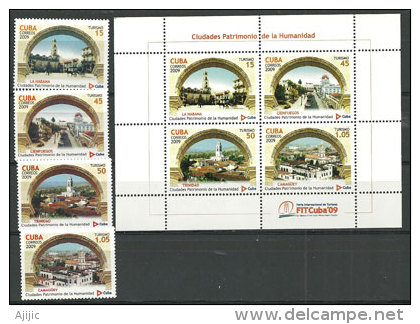 Villes Cubaines, Patrimoine De L'Humanité (Cienfuegos,Camagüey,Trinidad,La Havane).4 T-p + 1 BF Neufs. Yv.# 4782/85 + BF - Unused Stamps