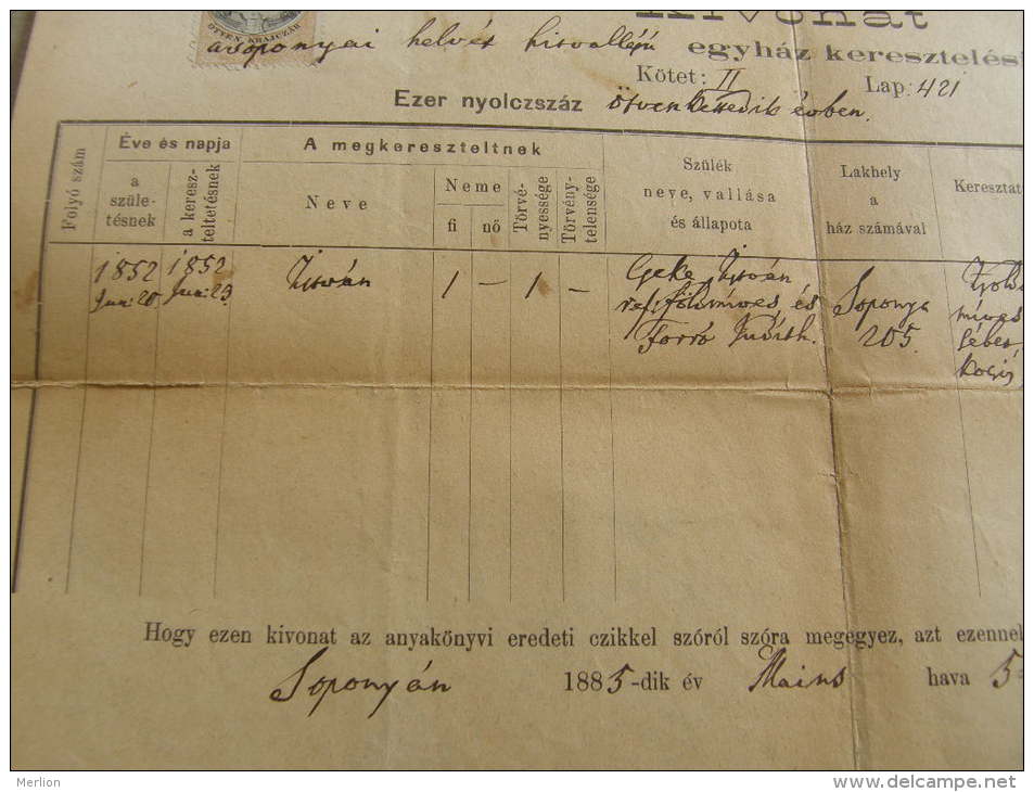 Hungary - SOPONYA -Fejér M. - Cseke István  1885  TM035.1 - Naissance & Baptême