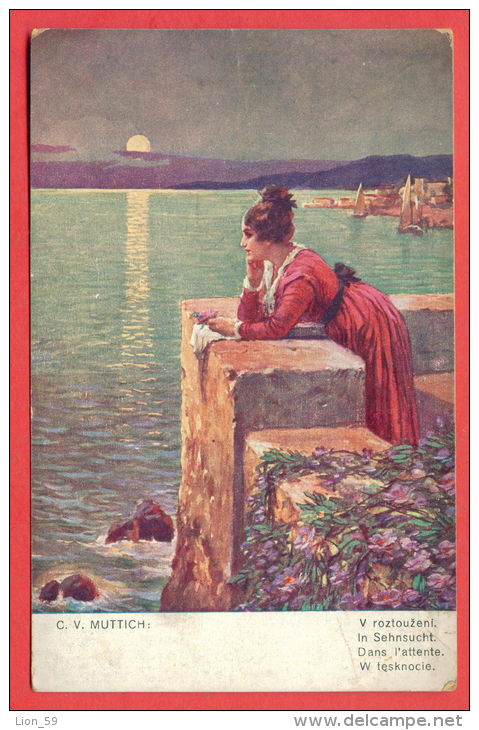 135422 / Czech Illustrator C.V.MUTTICH - WOMAN , IN SEHNSUCHT . DANS L'ATTENTE , WAITING - MK 1312 KVKV - Muttich, C.V.