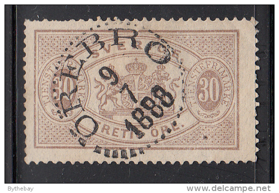 Sweden Used Scott #O22 30o Brown SON Cancel: Orebro 9 7 1888 - Perf Faults - Service