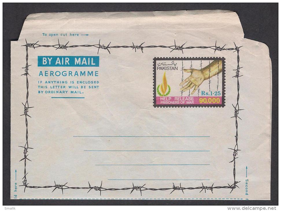 Pakistan 193 Help Release 90000 Prisoners Of War, Hands, Rare Stationery Rs.1.25 Aerogramme, As Per Scan - Pakistan