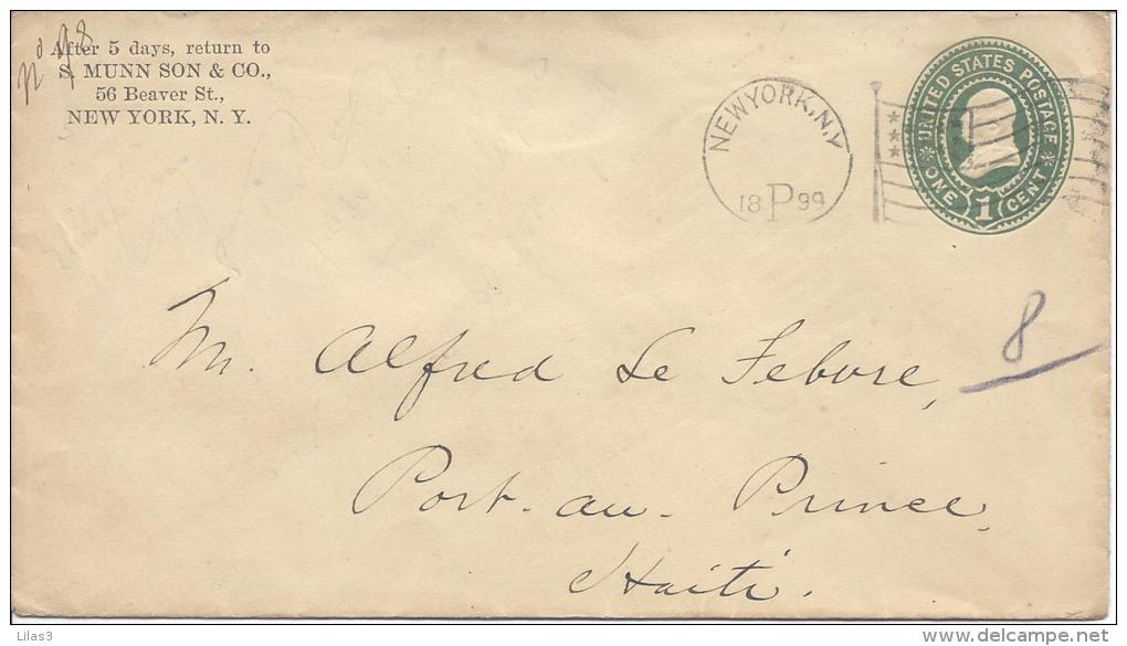 Enveloppe 1c Vert New York P 1899 Station P Flamme Avec étoiles - ...-1900