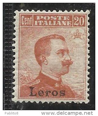 COLONIE ITALIANE EGEO 1917 LERO (LEROS) 20 CENTESIMI SENZA FILIGRANA MNH BEN CENTRATO - Egée (Lero)