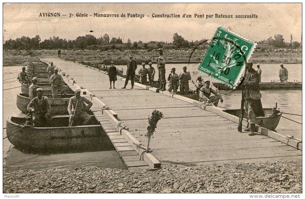 AVIGNON - 7è Génie - Manoeuvres De Pontage - Construction D'un Pont Par Bâteaux Successifs - - Avignon