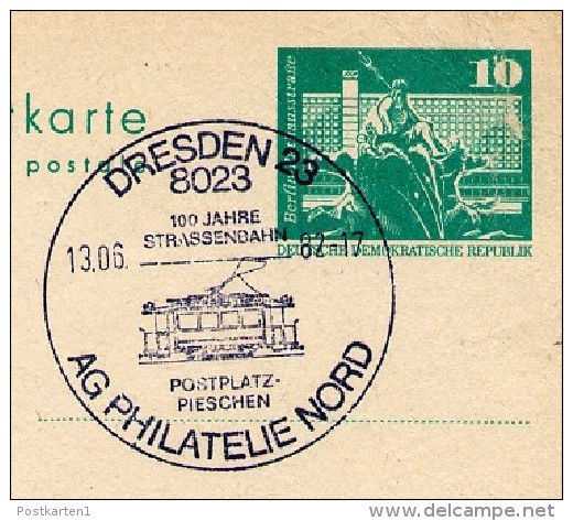 100 Years TRAM STREETCAR DRESDEN 1982 On East German Postal Card P 79 - Tramways