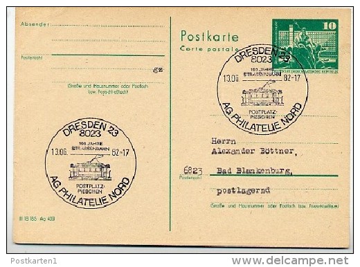 100 Years TRAM STREETCAR DRESDEN 1982 On East German Postal Card P 79 - Tranvie