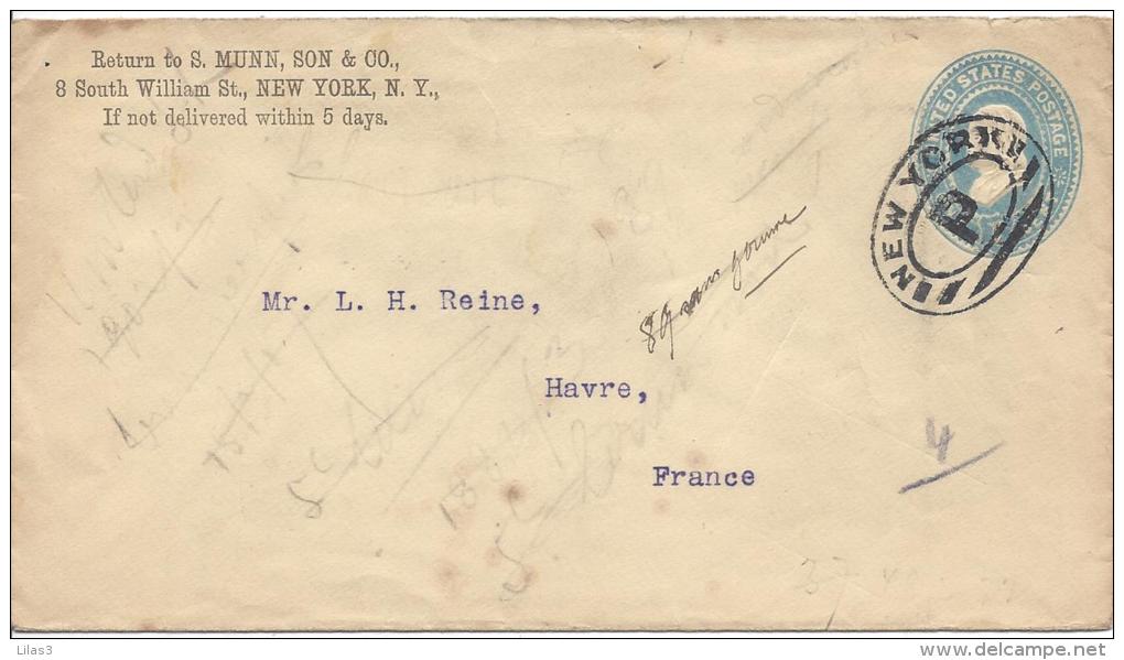 Enveloppe 1c Bleu Clair Cachet Ovale New York P  Oblitération Très Belle Pour Le France Mais écriture Sur L'enveloppe - ...-1900