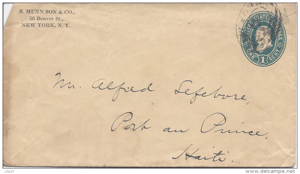 Enveloppe 1c Bleu Cachet Ovale New York P Pour Le Haïti - ...-1900