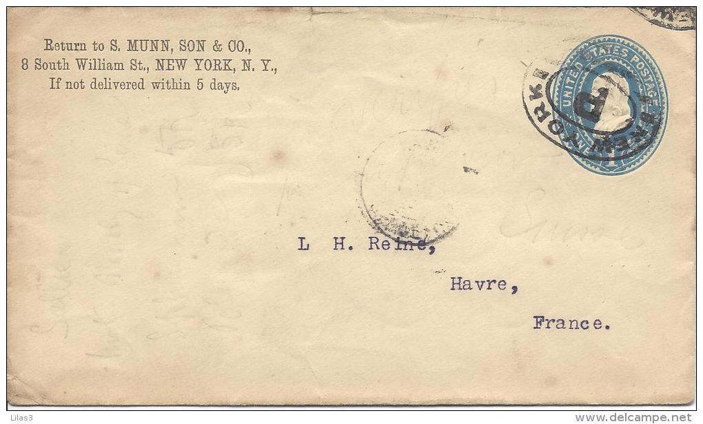 1c Bleu Cachet Ovale New York P Pour La France. Arrivée Illisible - ...-1900