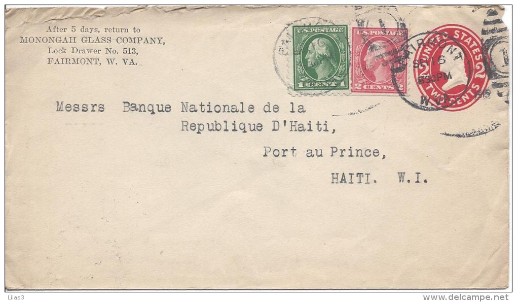 2c Rouge Flamme FAIRMONT 16/9/1915 Avec Complément D'affranchissement Pour Haïti - 1901-20