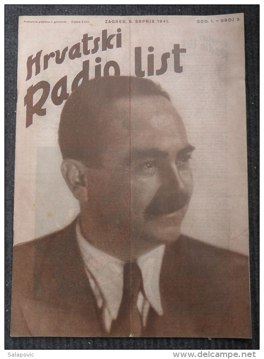 HRVATSKI RADIO LIST, NDH BROJ 3 1941 MILE BUDAK - Altri & Non Classificati