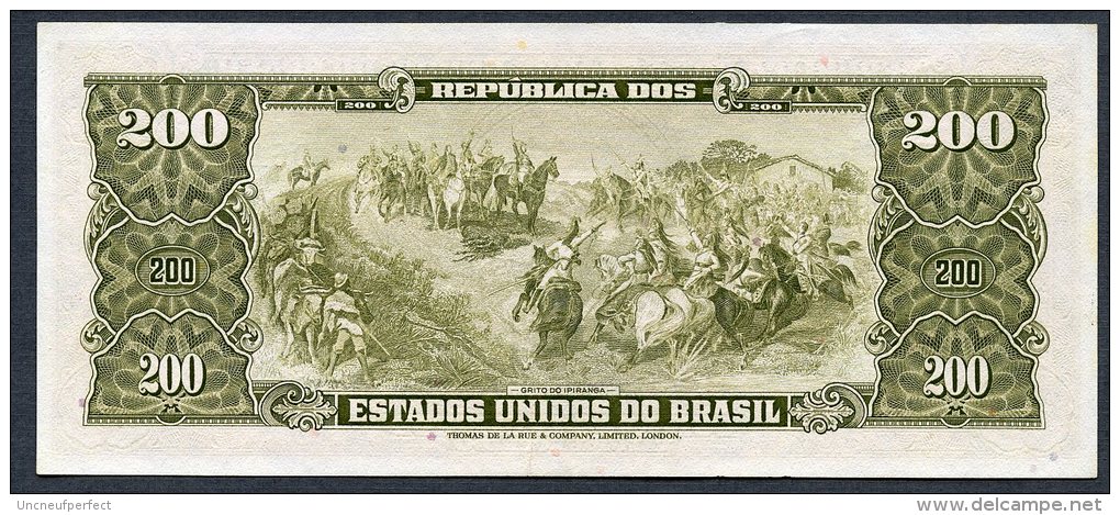 Brésil P 163 200 Cruzeiros 1960 UNC Série 104 N° 061052 Très RARE !!! - Brasil