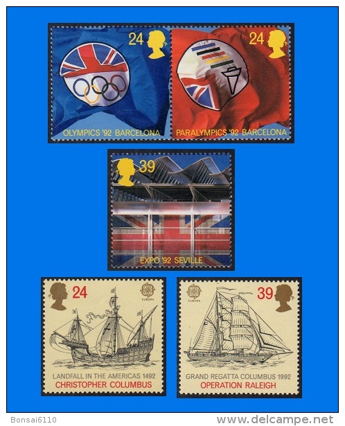 GB 1992-0006, Europa - International Events, Set Of 5 Stamps, MNH - Unused Stamps