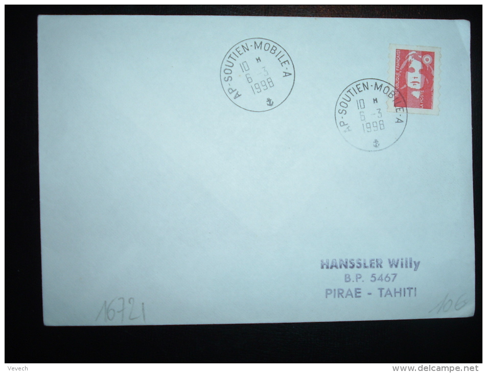 LETTRE POUR TAHITI TP MARIANNE DE BRIAT TVP ROUGE OBL. 6-3-1998 AP SOUTIEN MOBILE A + AGENCE POSTALE - 1997-2004 Marianne (14. Juli)