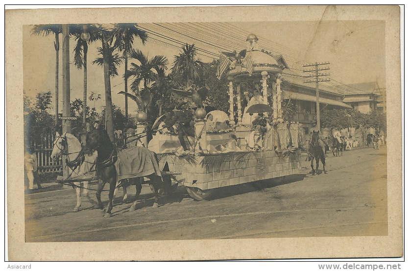 Philippines  Real Photo  Concepcion Street Fiesta With American Cart USA Flags Eagle - Philippines