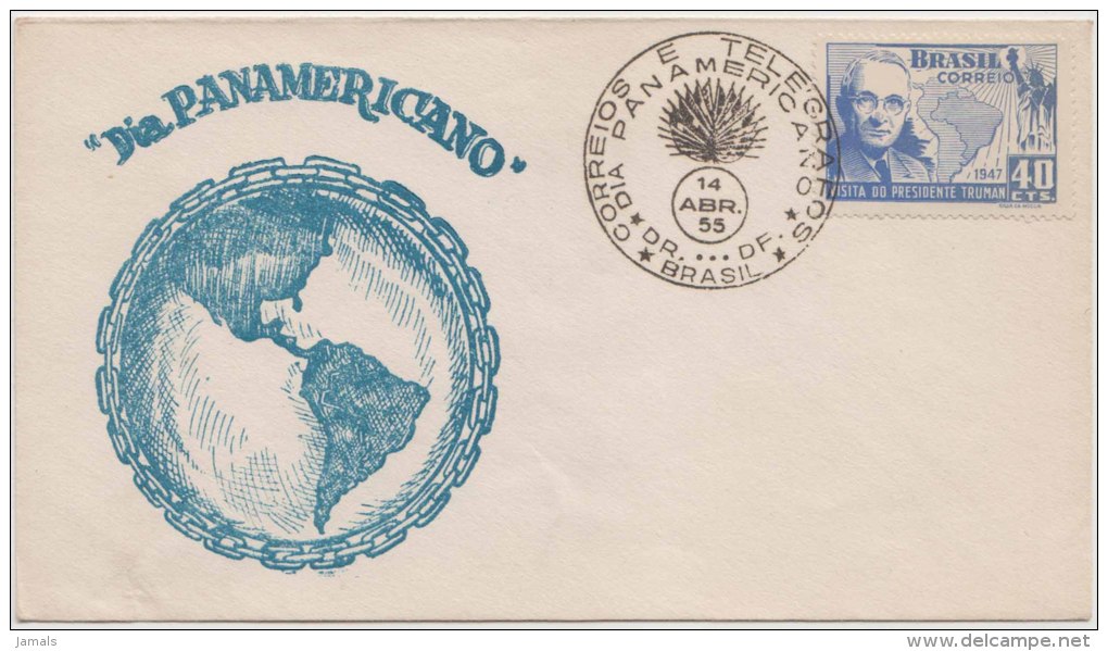 President Truman Visit To Brazil, Statue Of Liberty, Map, FDC Brazil - Other & Unclassified