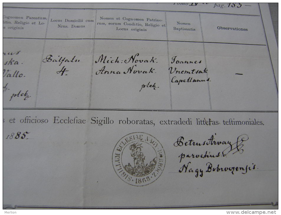 Old Paper- Slovakia Bobrovec - Nagy Bobrócz - Anna -Martinus Valecska - Maria Vallo  1885   DC1.1 - Naissance & Baptême