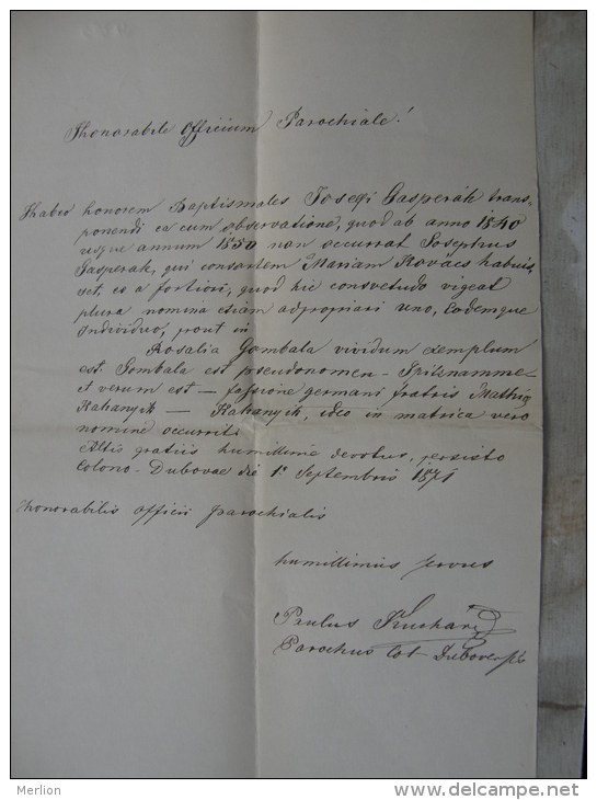 Old Paper -  Slovakia -Colono-Dubova - Josephus Gasparek - Rosalia Gambala  1871 DC3.2 - Birth & Baptism