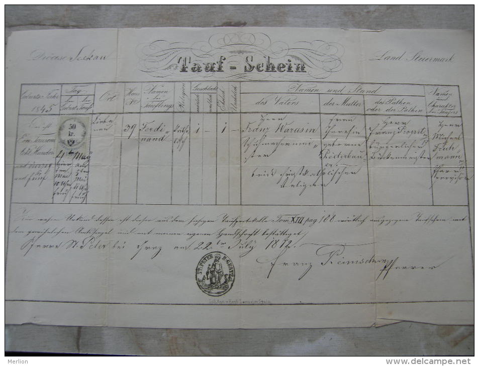 Old Paper -Austria - St.Peter Bei Gratz - GRAZ - Ferdinand -Franz Warasin - Reiterbau 1872 DC3.3 - Birth & Baptism