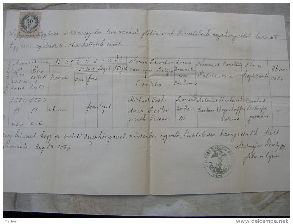 Old Paper - Hungary - ROMÁND - Györ-Moson -Sopron - Anna -Michael Tóth -Anna Rádler -Károly Szelmájer 1883 DC3.5 - Geboorte & Doop