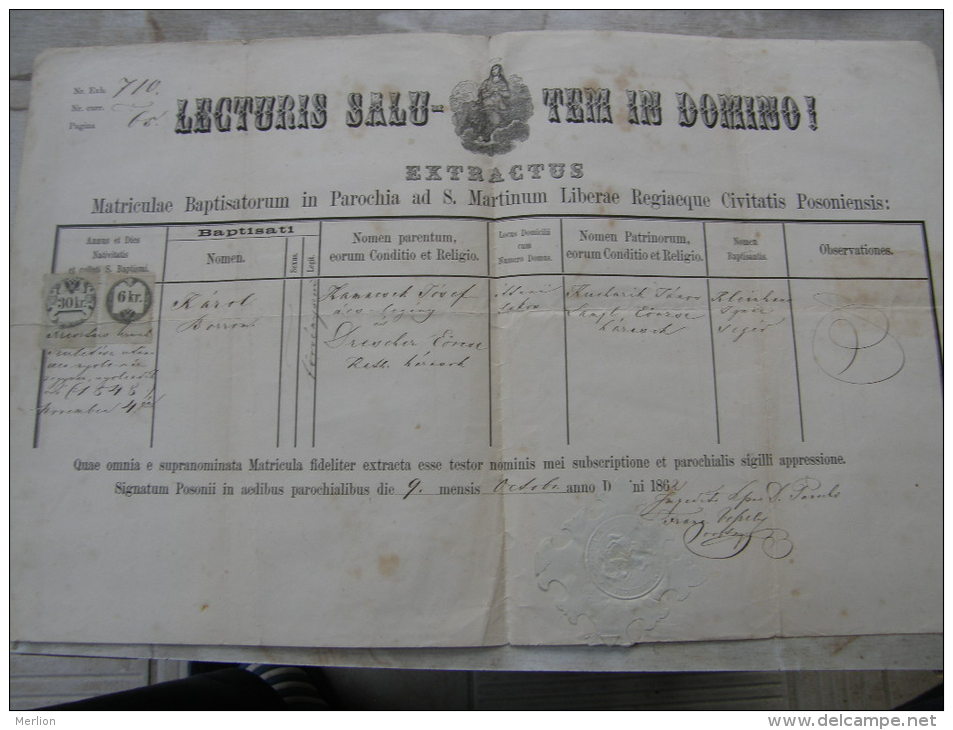 Old Paper - Slovakia - Bratislava - Posonii - Károl Hamacek - Hamacsek - Eörzse Drescher  1862 DC3.7 - Birth & Baptism