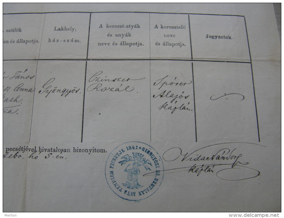 Old Paper - Hungary - Gyöngyös -Heves Vm. - Rozál Huszár -  Anna Sloszárik  1874  DC3.9 - Naissance & Baptême