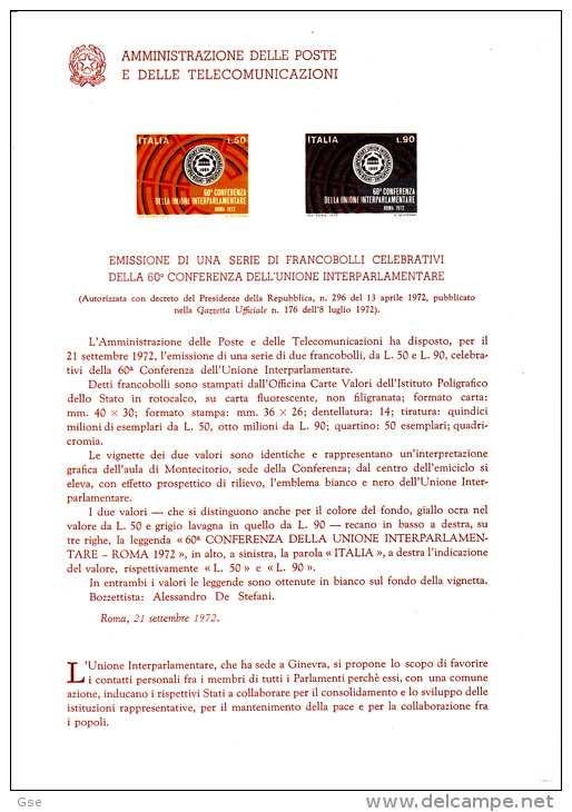 Bollettino Illustrativo  P.TT. 1972 (italiano-francese) - Unione Interparlamentare (Europa) - Altri & Non Classificati