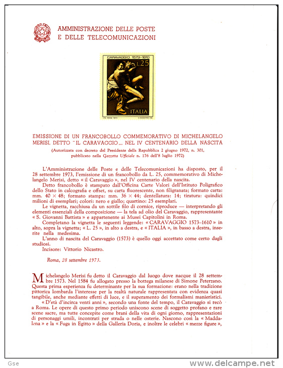 ITALIA - Bollettino Illustrativo P-TT. 1973 - (italiano-francese) -  Caravaggio - Arte - Scultura - Otros & Sin Clasificación