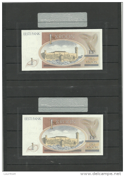 Estonia Estonie 1 Kroon 1992 Banknote UNC In Official Bank Holder Of  Estonian Bank 2 Notes In The Row!! - Estonia