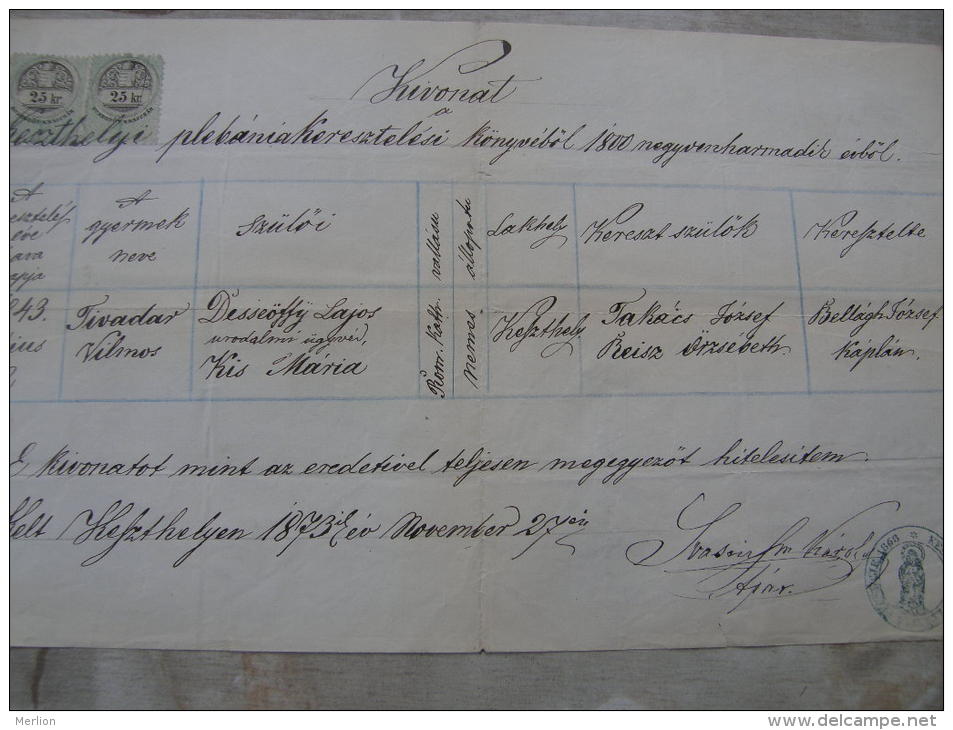 Old Paper - Hungary - Keszthely - Tivadar Desseöffy - Dessewffy  1873    DC5.2 - Birth & Baptism