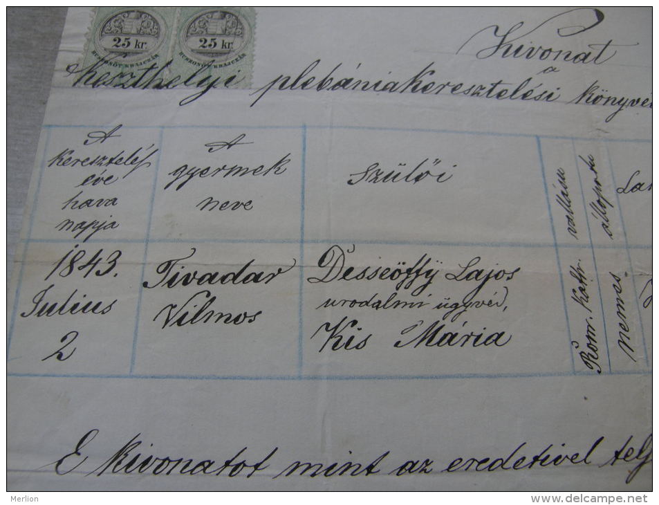 Old Paper - Hungary - Keszthely - Tivadar Desseöffy - Dessewffy  1873    DC5.2 - Birth & Baptism