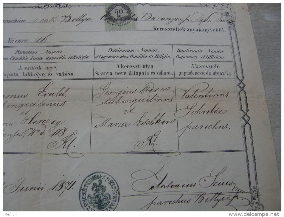 Old Paper -Croatia - Bellye - Bilje - Anna Evald - Anna Herczog  1871     DC5.3 - Naissance & Baptême