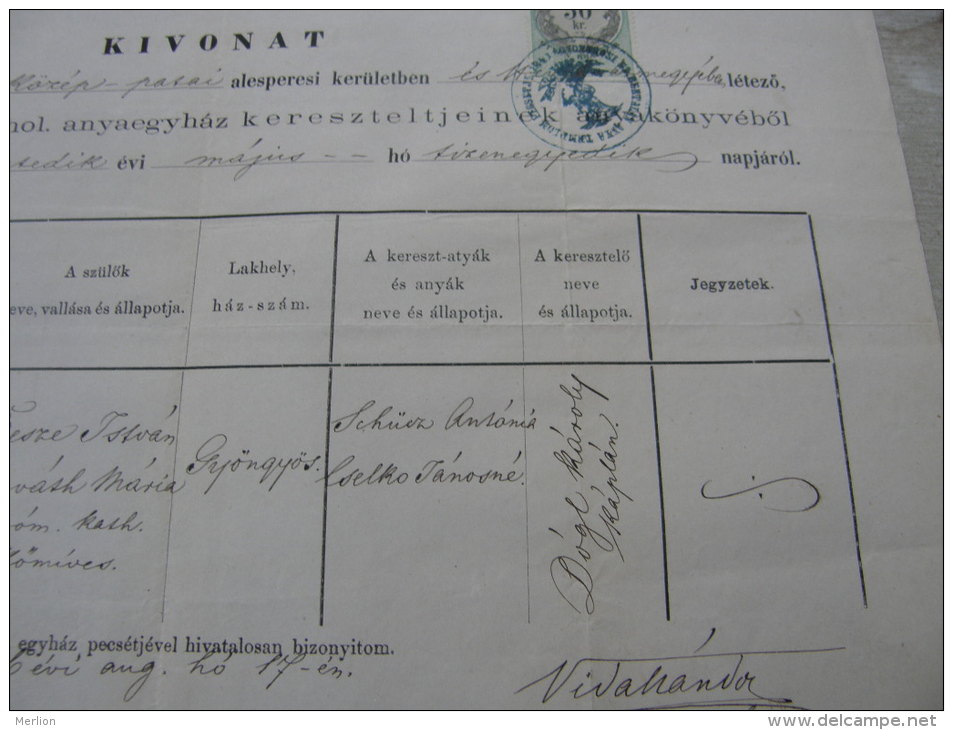 Old Paper - Hungary -Gyöngyös - Heves - Teréz - István Besze - Mária Horváth  1876   DC5.7 - Naissance & Baptême