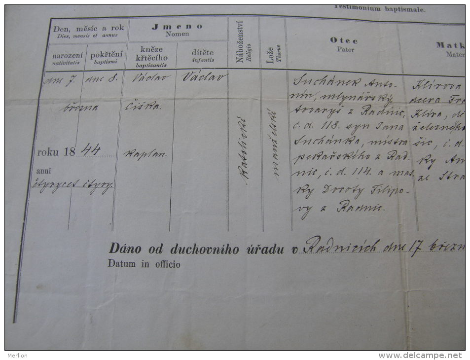 Old Paper - Czech Rep. Radnice -Rokcany - Plzen - Václav Suchánek - Anna Klírova  1876  DC5.8 - Birth & Baptism