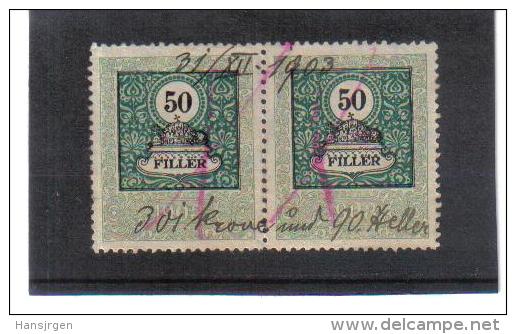 STE 1938  50 FILLER  UNGARN Hungary 1903 STEUERMARKEN Revenue Fiscaux Gestempelt - Fiscale Zegels