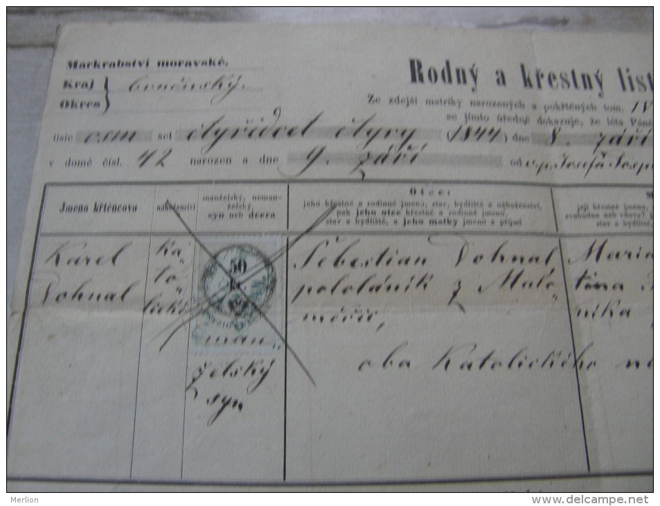 Old Paper - Czech Rep. -  Kraj Brnensky - Fara Brenska - Seti Wenceslai - Sebastian DOHNAL  1868   DC7.2 - Naissance & Baptême