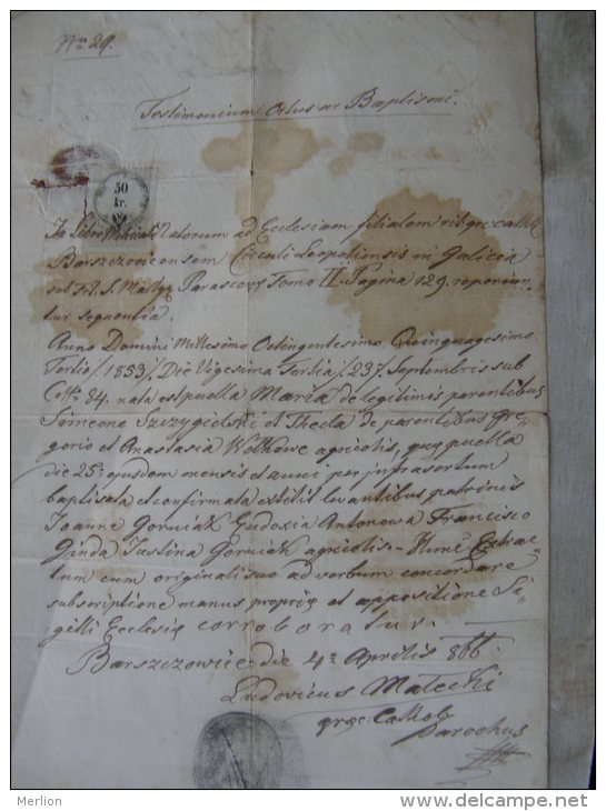 Old Paper - Poland Ukraine - Barszczowice - 1866 - Simeone Szczygidoski -Anastasia Wolkowe  - DC7.8 - Geboorte & Doop