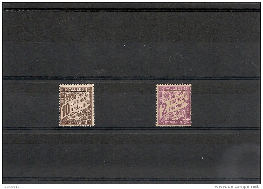 ANDORRE  Années 1938/41 TAXE N° Y/T :18*-19* Côte: 18,00 € - Ungebraucht