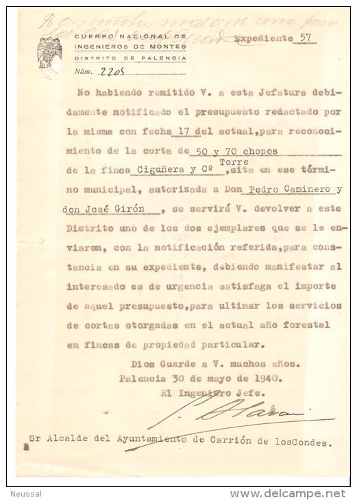 Papel Del Cuerpo Nacional De Ingenieros De Montes  1940 - Otros & Sin Clasificación