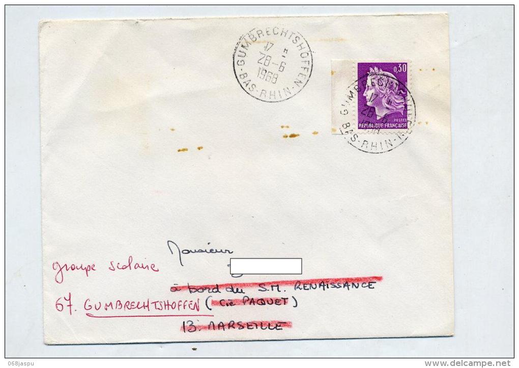 Lettre Cachet Gumbrectshoffen Au Dos Flamme Marseille N° Arrondissement Couronne Envers Curiosité - Manual Postmarks