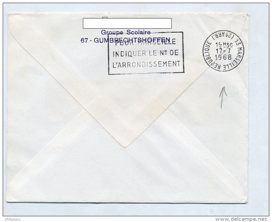 Lettre Cachet Gumbrectshoffen Au Dos Flamme Marseille N° Arrondissement Couronne Envers Curiosité - Manual Postmarks