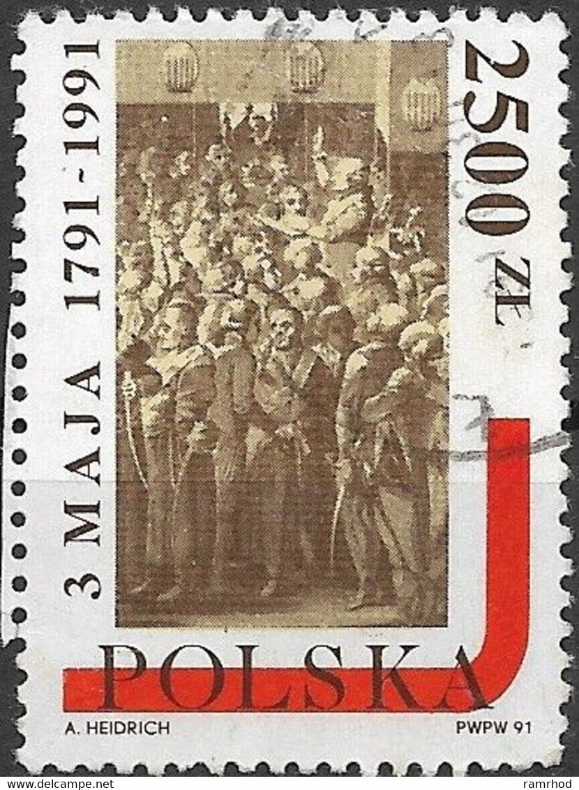 POLAND 1991 Bicentenary Of 3rd May Constitution - 2500z Administration Of Oath By Gustav Taubert  FU - Gebraucht