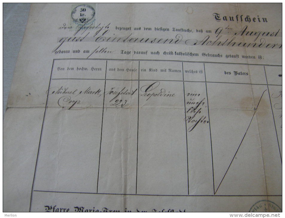 Old Paper -Austria Wien -Josefstadt - Leopoldine - Katharina KAUTNY  1874     DC9.4 - Birth & Baptism