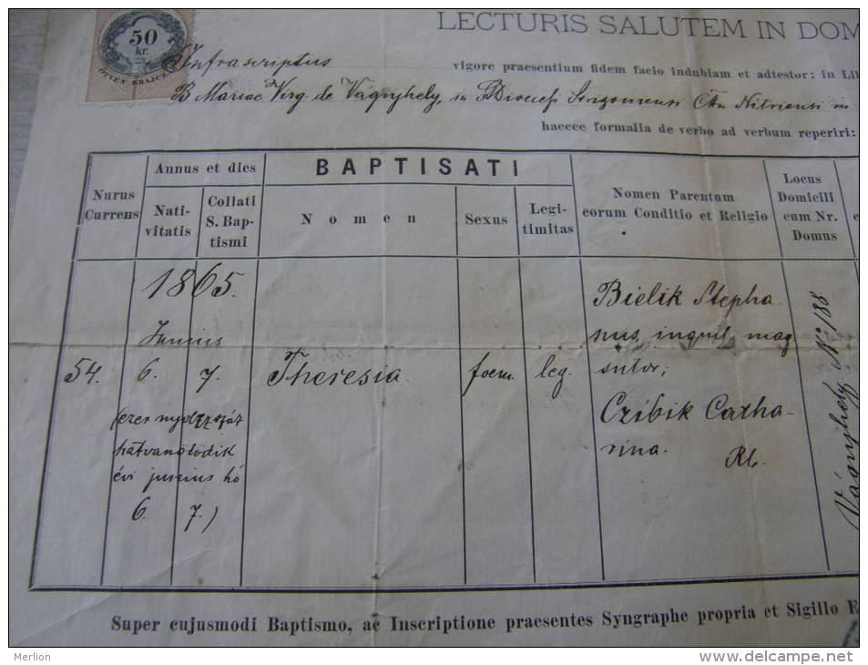 Old Birth Document - Slovakia -Vágújhely   Nové Mesto Nad Váhom -Theresia -Stephanus Bielik -Catharina Czibik 1884 DC9.5 - Birth & Baptism